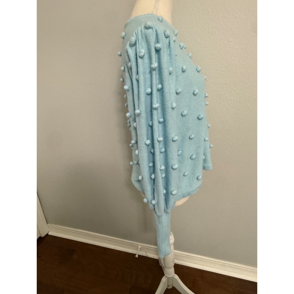 Lilly Pulitzer Blue Pom Pom Bobble Knit Sweater Puff Sleeve Scallop Neck‎ Medium - Picture 2 of 6